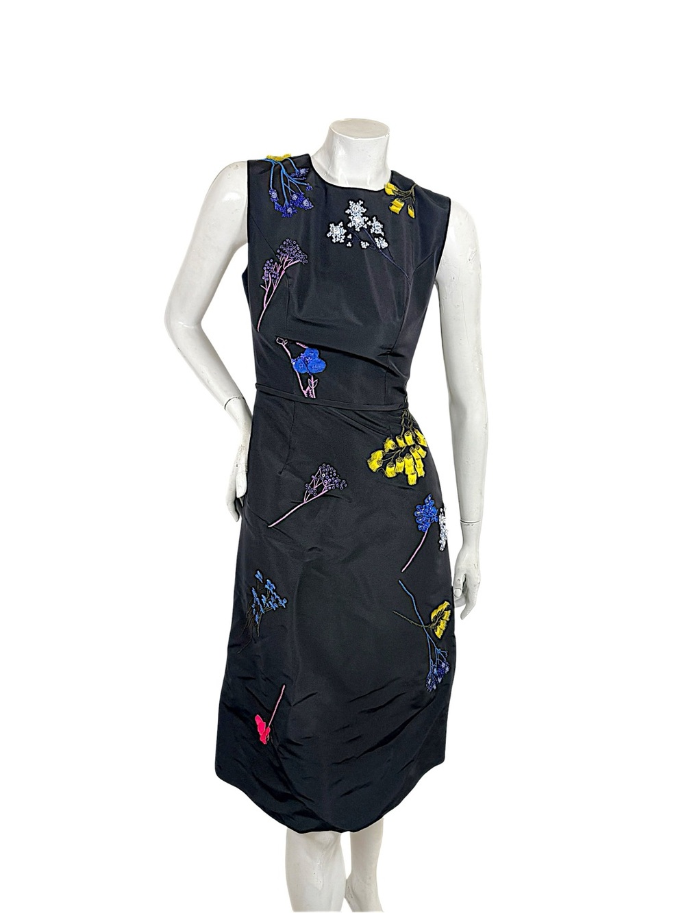 Carolina Herrera Black Silk Floral Embroidered Dress Size 2